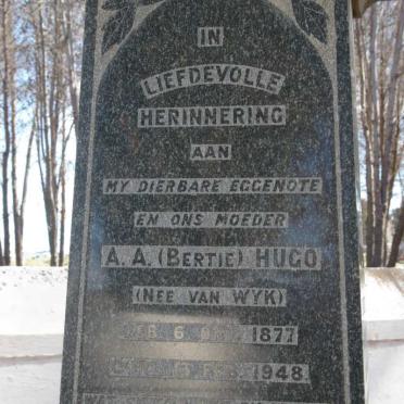 HUGO A.A. nee VAN WYK 1877-1948