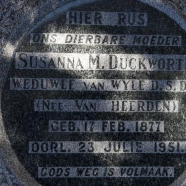 DUCKWORTH Susanna M. formerly DAY nee VAN HEERDEN 1877-1951