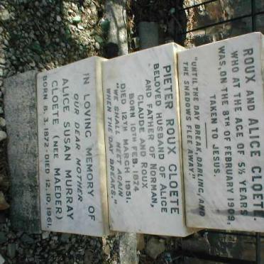 CLOETE Pieter Roux 1874-1951 &amp; Alice Susan Murray MAEDER 1872-1961 :: CLOETE Tilly 1903-1909