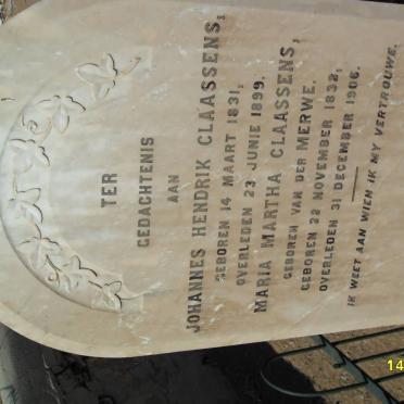 CLAASSENS Johannes Hendrik 1831-1899 &amp; Maria Martha VAN DER MERWE 1832-1906