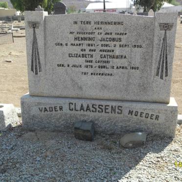 CLAASSENS Henning Jacobus 1867-1950 &amp; Elizabeth Catharina LOTTER 187?-1960