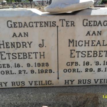 ETSEBETH Hendry J. 1923-1923 ::  ETSEBETH Micheal G. 1938-1938