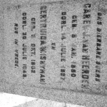 HEERDEN Carel J., van 1880-1927 &amp; Gertruida W. SNYMAN 1882-1948