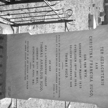 HUGO Thomas Arnoldus 1833-1921 &amp; Christina Francina VAN WYK 1839-1896