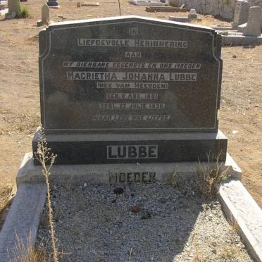 LUBBE Magrietha Johanna nee VAN HEERDEN 1881-1938