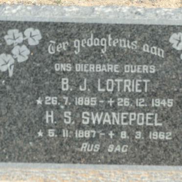 LOTRIET B.J. 1885-1945 &amp; H.S. SWANEPOEL 1887-1962