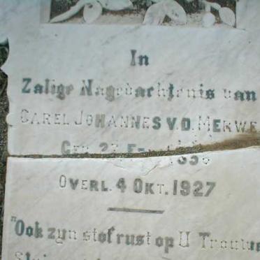 MERWE Carel Johannes, v.d. 1856?-1927