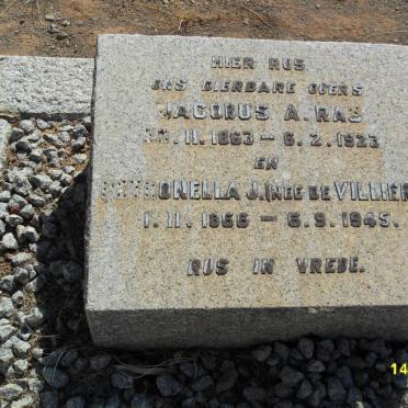 RAS Jacobus A. 1863-1923 &amp; Petronella J. DE VILLIERS 1866-1945