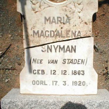 SNYMAN Maria Magdalena nee VAN STADEN 1863-1920