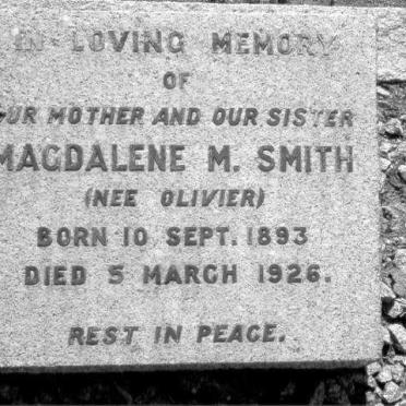 SMITH Magdalene M. nee OLIVIER 1893-1926
