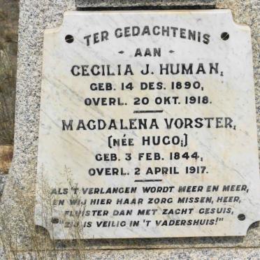 VORSTER Magdalena nee HUGO 1844-1917 :: HUMAN Cecilia J. 1890-1918