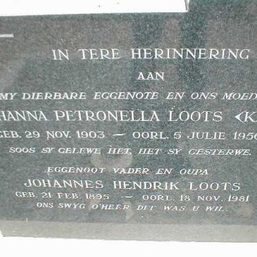 LOOTS Johannes Hendrik 1895-1981 &amp; Johanna Petronella KALP 1903-1956