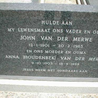 MERWE John, van der 1901-1965 &amp; Anna HOUDENBEK 1903-1989