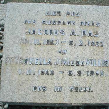 RAS Jacobus A. 1863-1923 &amp; Petronella J. DE VILLIERS 1866-1945
