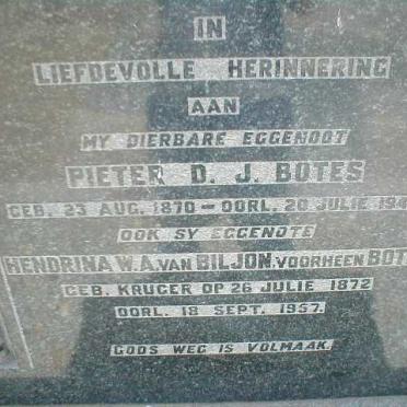 BOTES Pieter D.J. 1870-1946 &amp; Hendrina W.A. VAN BILJON, voorheen BOTES, nee KRUGER 1872-1957