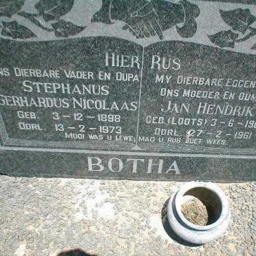 BOTHA Stephanus Gerhardus Nicolaas 1898-1973 &amp; Jan Hendrik LOOTS 1903-1961
