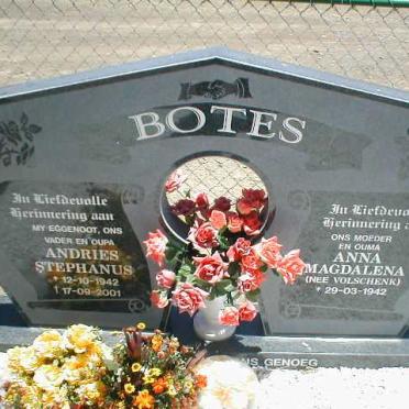 BOTES Andries Stephanus 1942-2001 &amp; Anna Magdalena VOLSCHENK 1942-