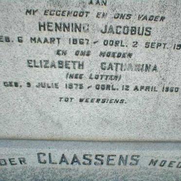 CLAASSENS Henning Jacobus 1867-1950 &amp; Elizabeth Catharina LOTTER 1875-1960