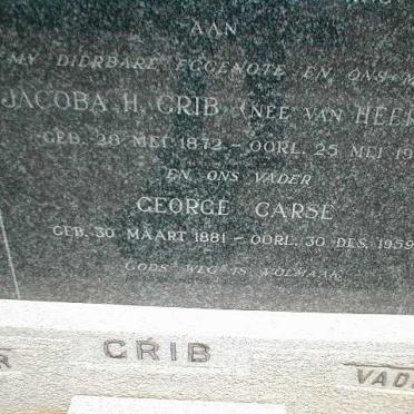 GRIB George Carse 1881-1959 &amp; Jacoba H. VAN HEERDEN 1872-1952