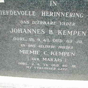 KEMPEN Johannes B. -1947 &amp; Miemie C. MARAIS -1974