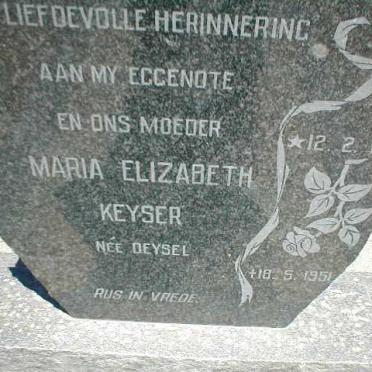 KEYSER Maria Elizabeth nee DEYSEL 1896-1951