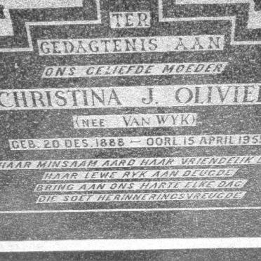 OLIVIER Christina J. nee VAN WYK 1888-1951