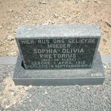 PRETORIUS Sophia Olivia nee DE KLERK 1912-1994