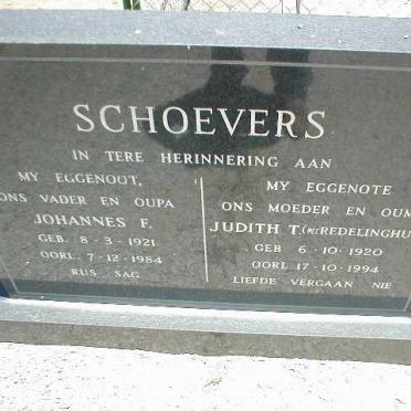 SCHOEVERS Johannes F. 1921-1984 &amp; Judith T. REDELINGHUYS 1920-1994