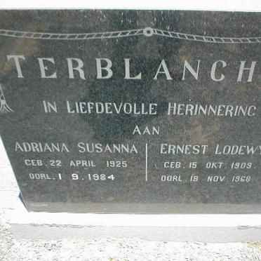 TERBLANCHE Ernest Lodewyk 1909-1968 &amp;  Adriana Susanna 1925-1984