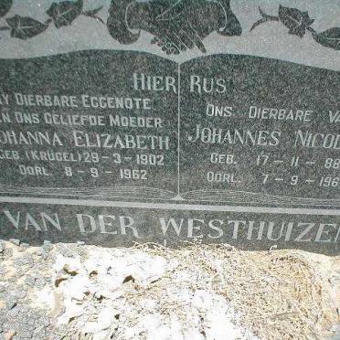 WESTHUIZEN Johannes Nicolaas, van der 1889-1967 &amp; Johanna Elizabeth KRÜGEL 1902-1962