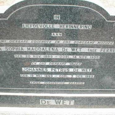 WET Johannes Petrus, de 1899-1989 &amp; Anna Sophia Magdalena FERREIRA 1899-1955