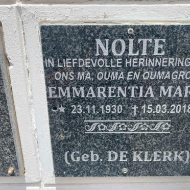 NOLTE Emmarentia Marie nee DE KLERK 1930-2018