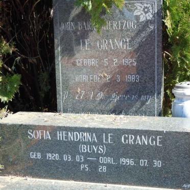 GRANGE John Barry Hertzog, le 1925-1983 &amp; Sofia Hendrina BUYS 1920-1996