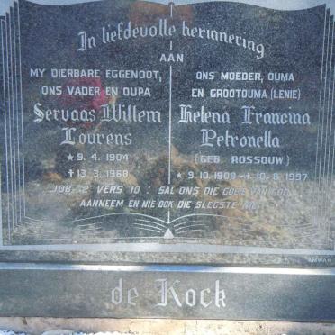 KOCK Servaas Willem Lourens, de 1904-1968 &amp; Helena Francina Petronella ROSSOUW 1908-1997