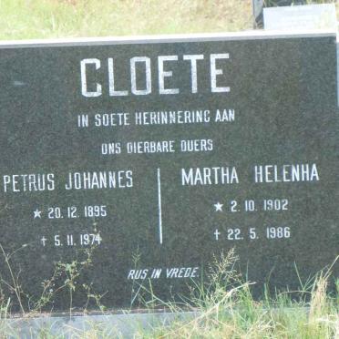 CLOETE Petrus Johannes 1895-1974 &amp; Martha Helenha 1902-1986