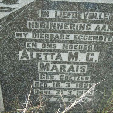 MARAIS Aletta M.G. nee COETZER 1886-1952