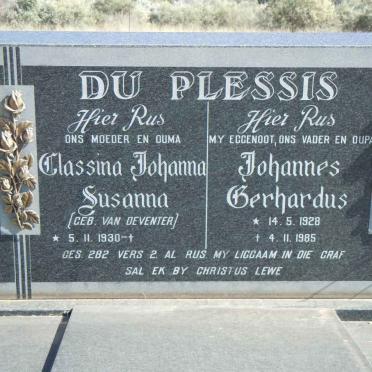PLESSIS Johannes Gerhardus, du 1928-1985 &amp; Classina Johanna Susanna VAN DEVENTER 1930-