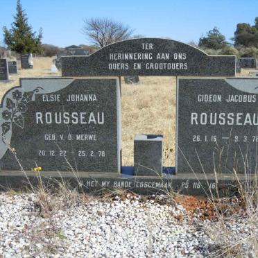 ROUSSEAU Gideon Jacobus 1915-1978 &amp; Elsie Johanna nee VAN DER MERWE 1922-1978