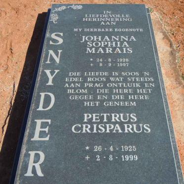 SNYDER Petrus Crisparus 1925-1999 &amp; Johanna Sophia MARAIS 1928-1997