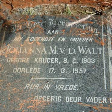 WALT Johanna M., van der nee KRUGER 1903-1957
