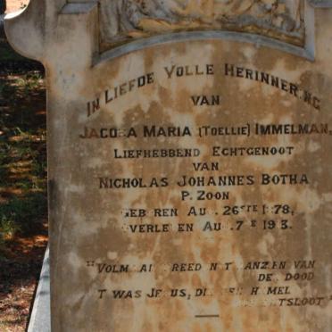 BOTHA Jacoba Maria nee IMMELMAN 1878-1913