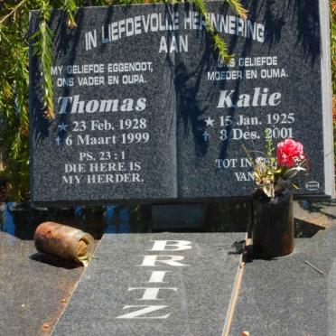 BRITZ Thomas 1928-1999 &amp; Kalie 1925-2001
