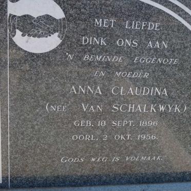 COLFF Anna Claudina, van der nee VAN SCHALKWYK 1896-1956