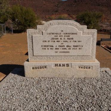 MANS Johan B.C. 1861-1914 &amp; Christina J. MARITZ 1864-1917