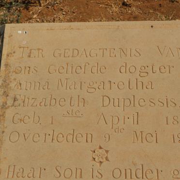 PLESSIS Anna Margaretha Elizabeth, du 1896-1916