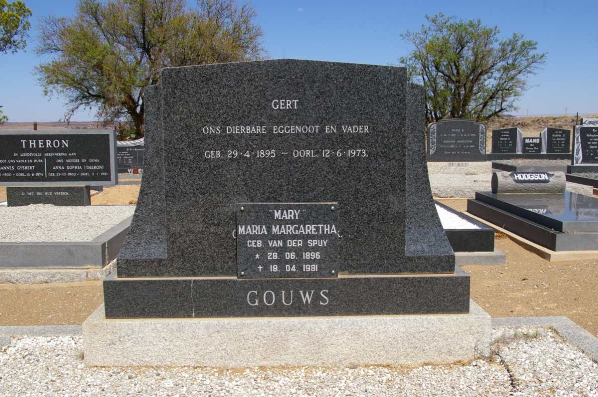 GOUWS Gert 1895-1973 &amp; Maria Margaretha VAN DER SPUY 1896-1981