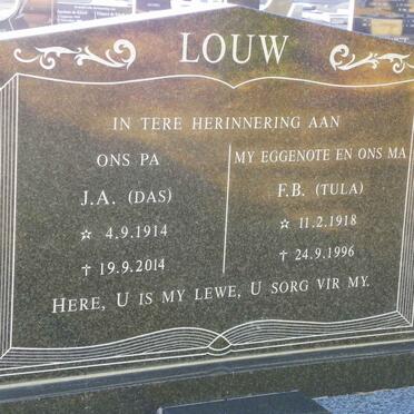 LOUW J.A. 1914-2014 &amp; F.B. 1918-1996