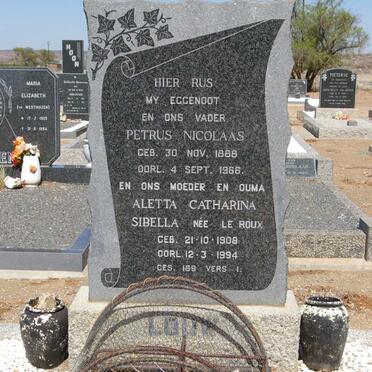 LOUW Petrus Nicolaas 1888-1966 &amp; Aletta Catharina Sibella LE ROUX 1908-1994