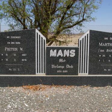 MANS Pieter W. 1897-1976 &amp; Martha E. BARNARD 1905-1985