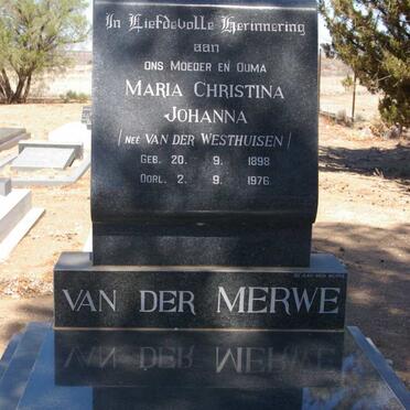 MERWE Maria Christina Johanna, van der nee VAN DER WESTHUIZEN 1898-1976